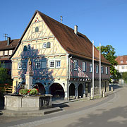 Ailringen Gemeinde Mulfingen mit seinem bemerkenwert gut gebauten Fachwerk-Rathaus