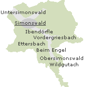 Lage einiger Orte in Stadtgebiet von Simonswald
