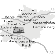 Lage einiger Orte im Stadtgebiet von Altdorf bei Nürnberg