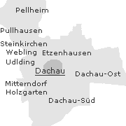 Lage einiger Stadtteile im Stadtgebiet von Dachau