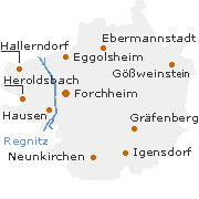 Kreis Forchheim in Franken, Lage einiger Städte