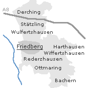 Lage einiger Stadtteile im Stadtgebiet von Friedberg