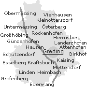 Lage einiger Orte im Stadtgebiet von Greding