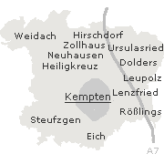 Lage einiger Orte im Stadtgebiet von Kempten