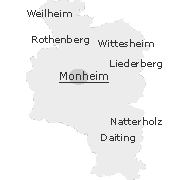 Lage einiger Orte im Stadtgebiet von Monheim