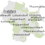 Lage einiger Orte im Gemeindegebiet von Pretzfeld/ Fränkische Schweiz