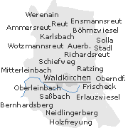 Lage einiger Ortsteile im Stadtgebiet von Waldkirchen