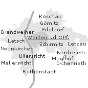 Lage einiger Stadtteile in Bezug zur Kernstadt von Weiden