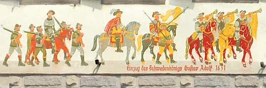 Darstellung des Einzugs des Schwedenkönigs Gustav Adolf 1631 am Schlundhaus