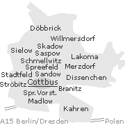 Cottbus, Lage einiger Ortsteile