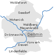 Lage einiger Orte im Stadtgebiet der Hansestadt Demmin