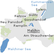 Lage einiger Orte im Stadtgebiet von Malchin