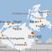 Lage einiger wichtiger Städte im Nordvorpommern