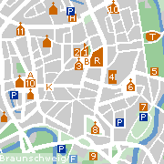 Braunschweig, Stadtplan einiger Sehenswürdigkeiten in der Altstadt