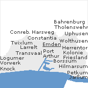 Lage einiger Stadtteile im Stadtgebiet von Emden