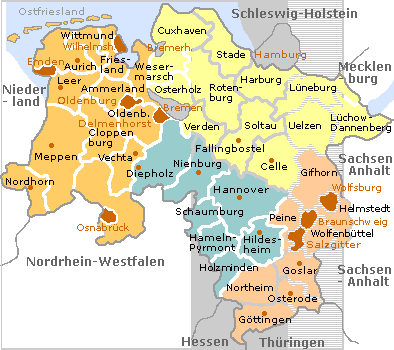 Karte Städte und Kreise Niedersachsen