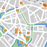 Oldenburg, Stadtplan der Sehenswürdigkeiten in der Innenstadt