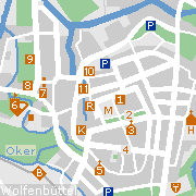 Wolfenbüttel, Stadtplan der Sehenswürdigkeiten in der Innenstadt