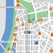 Düsseldorf, Stadtplan der Sehenswüdigkeiten in der Innenstadt