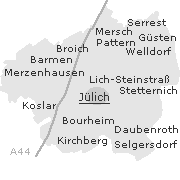 Lage einiger Orte im Stadtgebiet von Jülich