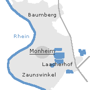 Lage der Stadtteile und Orte im Stadtgebiet von Monheim am Rhein