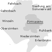Lage einiger Orte im Stadtgebiet von Pirmasens