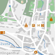 Klingenthal - Stadtplan mit Sehenwürdigkeiten in der Innenstadt