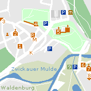 Plan der Sehenswürdigkeiten in der Innenstadt von Waldenburg