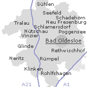 Lage einiger Orte im Stadtgebiet von Oldesloe