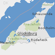 Lage einiger Ortsteile von Glücksburg, Ostsee