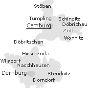 Lage einiger Orte im Stadtgebiet von Dornburg-Camburg