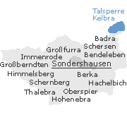 Lage einiger Stadtteile und Orte im Stadtgebiet von Sondershausen
