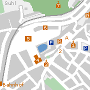 Suhl, Stadtplan der Sehenswürdigkeiten  im Stadtzentrum