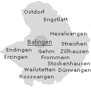Lage einiger Orte im Stadtgebiet von Balingen