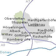 Lage einiger Orte im Stadtgebiet von Langenau an der Donau