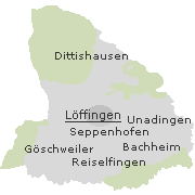 Lage einiger Orte in Stadtgebiet von Löffingen