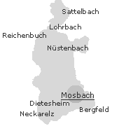 Lage einiger Stadtteile im Stadtgebiet von Mosbach