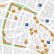 Ravensburg - Stadtplan mit Sehenwürdigkeiten in der Innenstadt