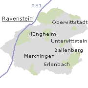 Lage einiger Stadtteile im Stadtgebiet von Ravenstein