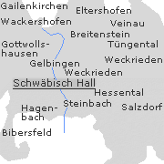 Lage einiger Stadtteile von Schwäbisch Hall