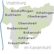 Lage einiger Orte der Stadt Vogtsburg im Kaiserstuhl