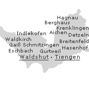 Lage einiger Orte im Stadtgebiet von Waldshut-Tiengen