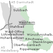 Lage einiger Orte im Stadtgebiet von Weinheim