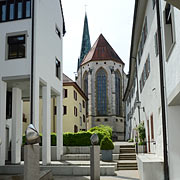 Blick vom neuen Rathaushuf zum Münster von Rottweil