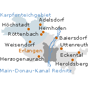 Übersicht Kreis Erlangen-Höchstadt, Lage einiger Städte und Gemeinden