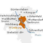 Würzburg Stadt am Main, umgeben vom Landkreis Würzburg