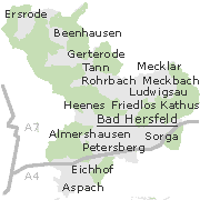 Lage einiger Stadtteile im Stadtgebiet von Bad Hersfeld
