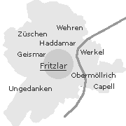 Lage einiger Orte im Stadtgebiet von Fritzlar