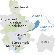 Lage einiger Orte, Ortsteile der Stadt Crivitz