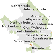 Lage einiger Orte im Stadtgebiet von Bad Gandersheim